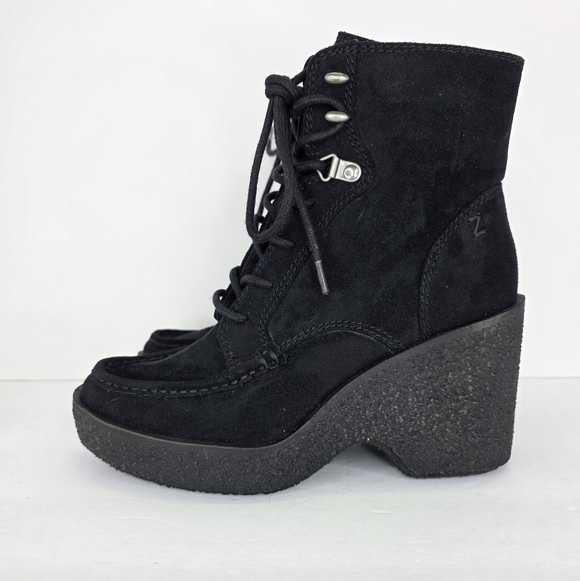 Zodiac Womens Talula Ankle Boots Faux Suede Chunky Wedge Heel Zip Size 6.5 Black - Picture 3 of 15